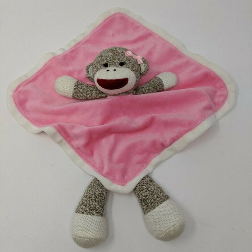 SOCK Monkey Lovey Pink Baby Blanket Satin